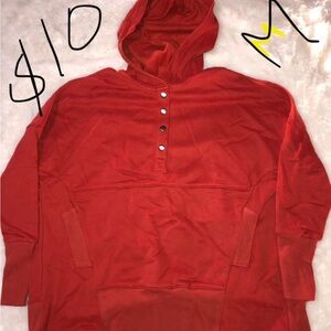 Woman Red Hooded Sweater